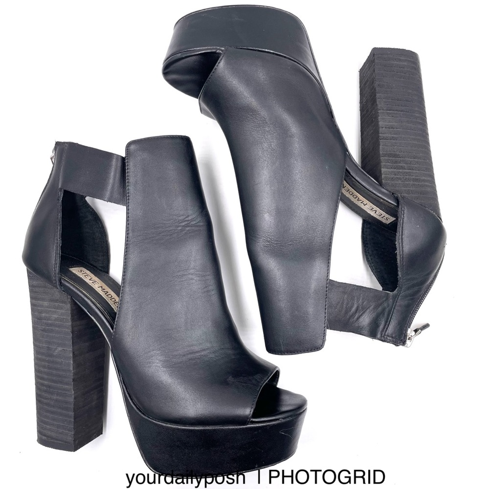 Steve Madden black leather Definit platform heel pumps US 7.5M